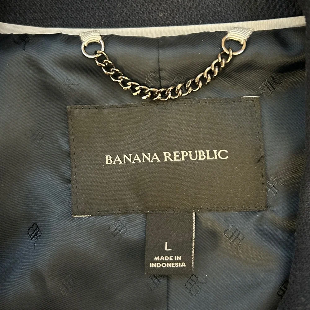 Banana Republic Jacket Womens L Navy Blue Moto Belted Zip Biker Coat